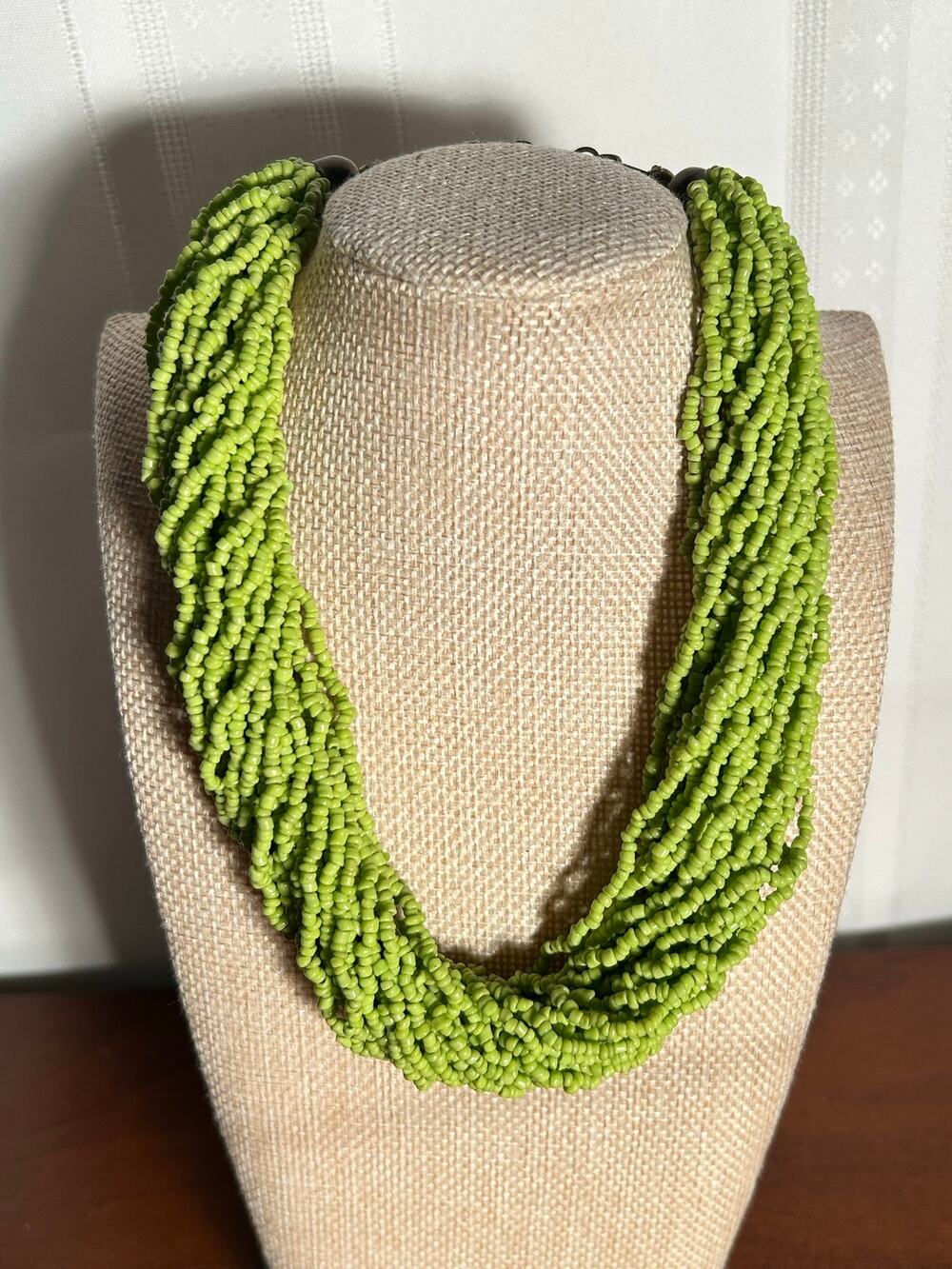 Vibrant Lime Green Multistrand Seed Bead Twisted Cluster Boho Statement Necklace